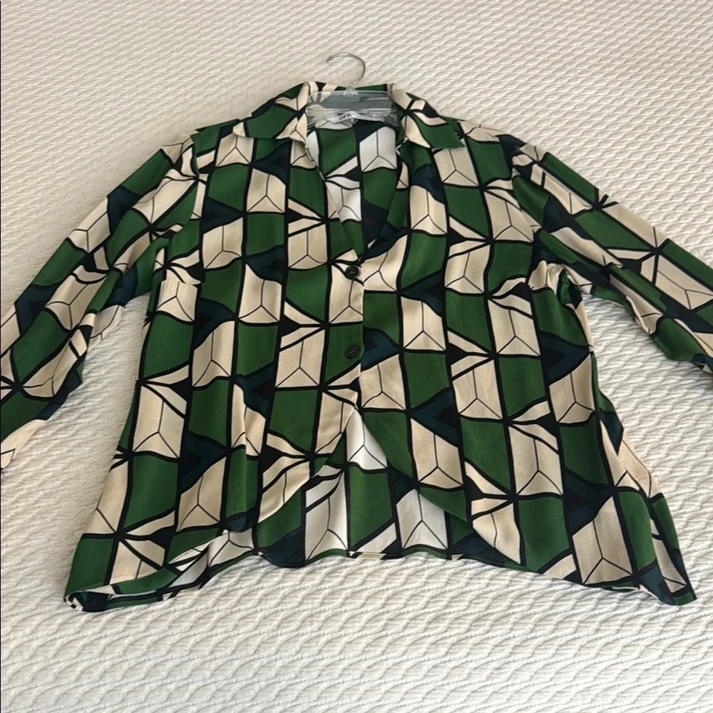 Zara Geometric Green and Cream Women's Pants Co-ord Jumpsuit - Picture 3 of 12